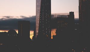 Preview wallpaper skyscrapers, night city, clouds, new york, usa