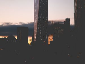 Preview wallpaper skyscrapers, night city, clouds, new york, usa