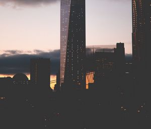 Preview wallpaper skyscrapers, night city, clouds, new york, usa