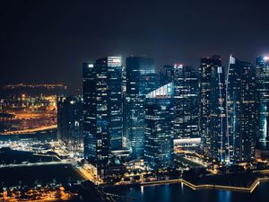 Preview wallpaper skyscrapers, night city, view from above