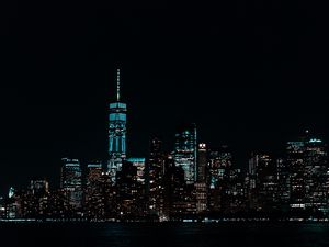 Preview wallpaper skyscrapers, night, panorama, light