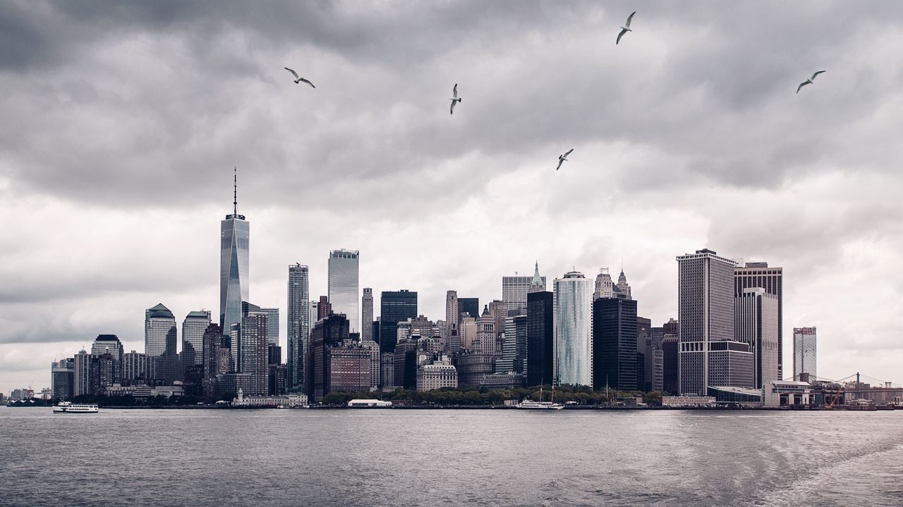 Wallpaper skyscrapers, panorama, megalopolis, new york, usa