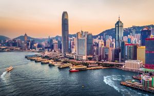 Preview wallpaper skyscrapers, port, ships, sea, hong kong, city