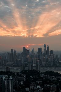 Preview wallpaper skyscrapers, river, city, twilight