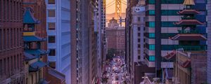 Preview wallpaper skyscrapers, road, marking, traffic, city
