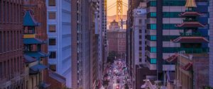 Preview wallpaper skyscrapers, road, marking, traffic, city