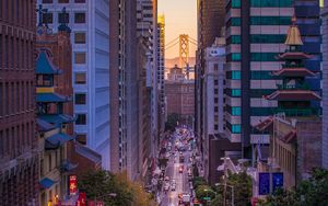 Preview wallpaper skyscrapers, road, marking, traffic, city