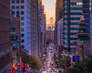 Preview wallpaper skyscrapers, road, marking, traffic, city