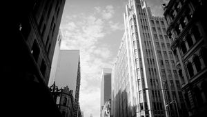 Preview wallpaper skyscrapers, sky, building, black white