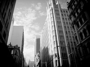 Preview wallpaper skyscrapers, sky, building, black white