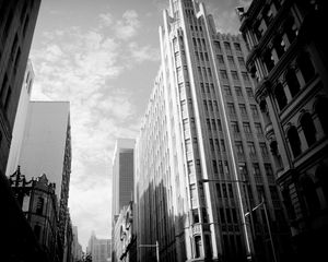 Preview wallpaper skyscrapers, sky, building, black white