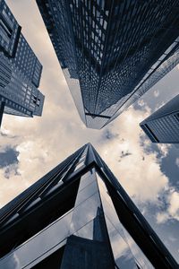 Preview wallpaper skyscrapers, sky, clouds, buildings, bottom view