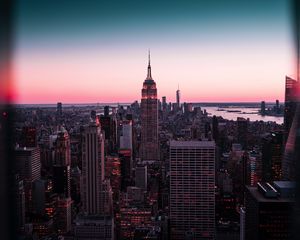 Preview wallpaper skyscrapers, sunset, architecture, new york, usa