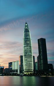 Preview wallpaper skyscrapers, towers, buildings, evening