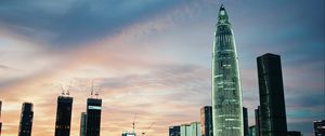 Preview wallpaper skyscrapers, towers, buildings, evening