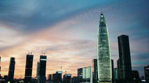 Preview wallpaper skyscrapers, towers, buildings, evening
