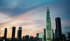 Preview wallpaper skyscrapers, towers, buildings, evening