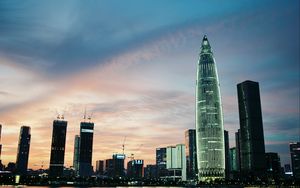 Preview wallpaper skyscrapers, towers, buildings, evening