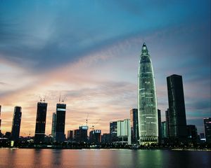 Preview wallpaper skyscrapers, towers, buildings, evening