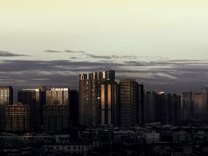 Preview wallpaper skyscrapers, towers, buildings, architecture, evening
