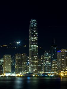 Preview wallpaper skyscrapers, towers, lights, city, night