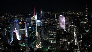 Preview wallpaper skyscrapers, towers, night, city, backlight