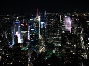 Preview wallpaper skyscrapers, towers, night, city, backlight