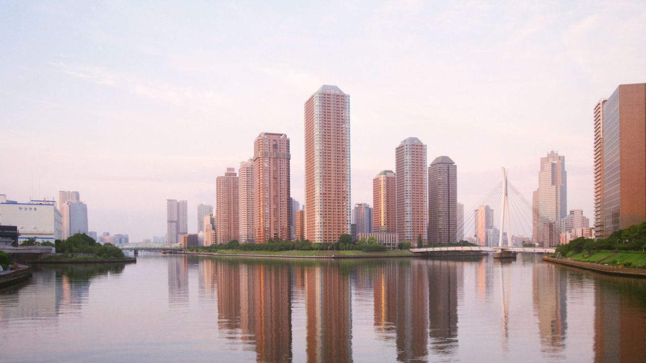 Wallpaper skyscrapers, water, reflection, city