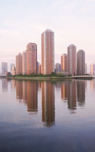 Preview wallpaper skyscrapers, water, reflection, city