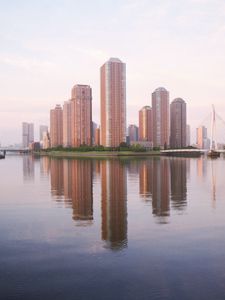 Preview wallpaper skyscrapers, water, reflection, city