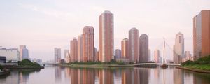 Preview wallpaper skyscrapers, water, reflection, city