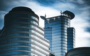 Preview wallpaper skyscrapers, windows, mirror, clouds, sky, city