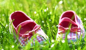 Preview wallpaper slippers, grass, shoes, bright