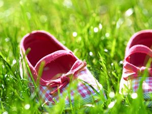 Preview wallpaper slippers, grass, shoes, bright