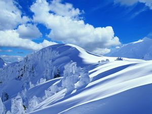 Preview wallpaper slope, descent, mountain, snow, winter, snowdrifts