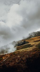 Preview wallpaper slope, fog, clouds, trees, grass