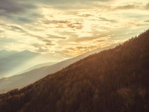 Preview wallpaper slope, forest, mountains, clouds, nature