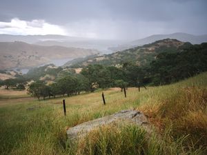 Preview wallpaper slope, grass, field, river, mountains, landscape