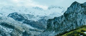 Preview wallpaper slope, grass, snow, peaks