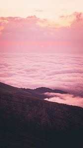 Preview wallpaper slope, hill, clouds, sunset, pink