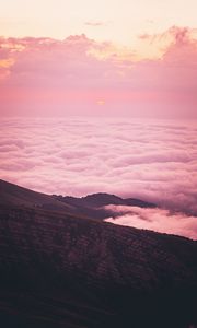 Preview wallpaper slope, hill, clouds, sunset, pink