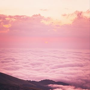 Preview wallpaper slope, hill, clouds, sunset, pink