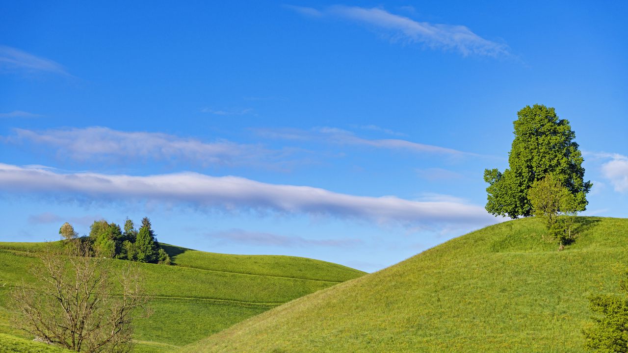 Wallpaper slope, hills, grass, minimalism, sky