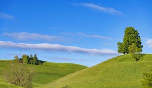 Preview wallpaper slope, hills, grass, minimalism, sky
