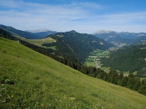 Preview wallpaper slope, hills, grass, trees, landscape