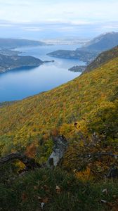 Preview wallpaper slope, hills, trees, lake