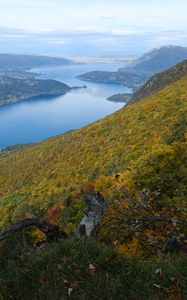 Preview wallpaper slope, hills, trees, lake