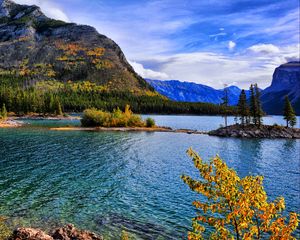 Preview wallpaper slope, lake, forest, trees, autumn