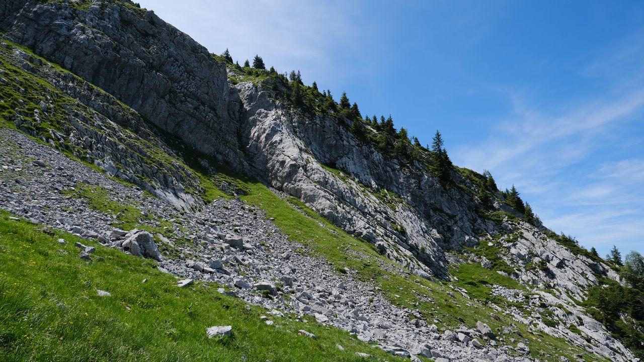 Wallpaper slope, mountain, relief, grass, stones