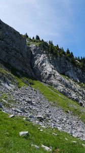 Preview wallpaper slope, mountain, relief, grass, stones